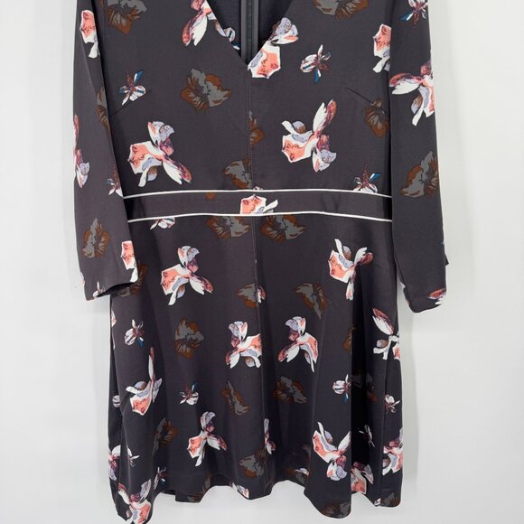 Banana Republic Womens Floral Print Dress Size 14 soft Black Pink - Picture 7 of 14